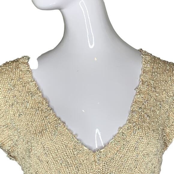 Bebe Women Crop Top Short Sleeve Gold and Silver Knit Size M - Picture 5 of 9